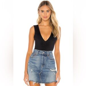 Free People Keep It Sleek Black Deep V-Neck Bodysuit